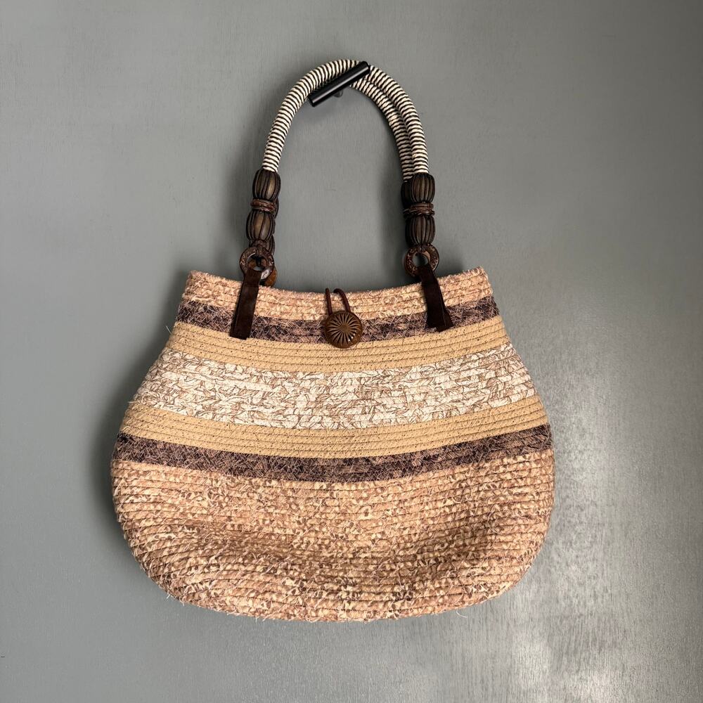 Handmade Braided Beige Stripe Hobo Style Handbag Purse Boho Hippie Eclectic NWOT